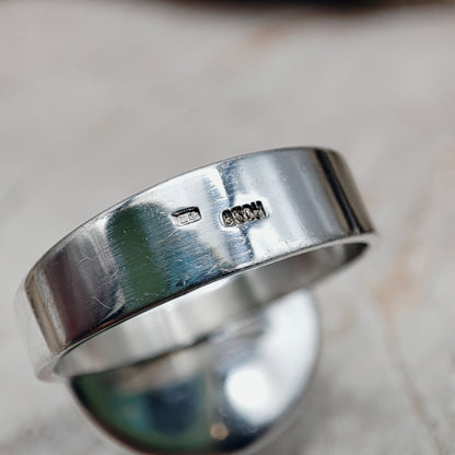 Vintage Green Moss Agate Dome Silver Ring, Finland 1969-1972