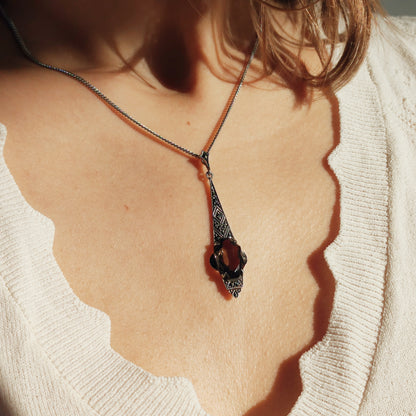 Art Deco Silver Pendant with Smoky Quartz - In the Flow