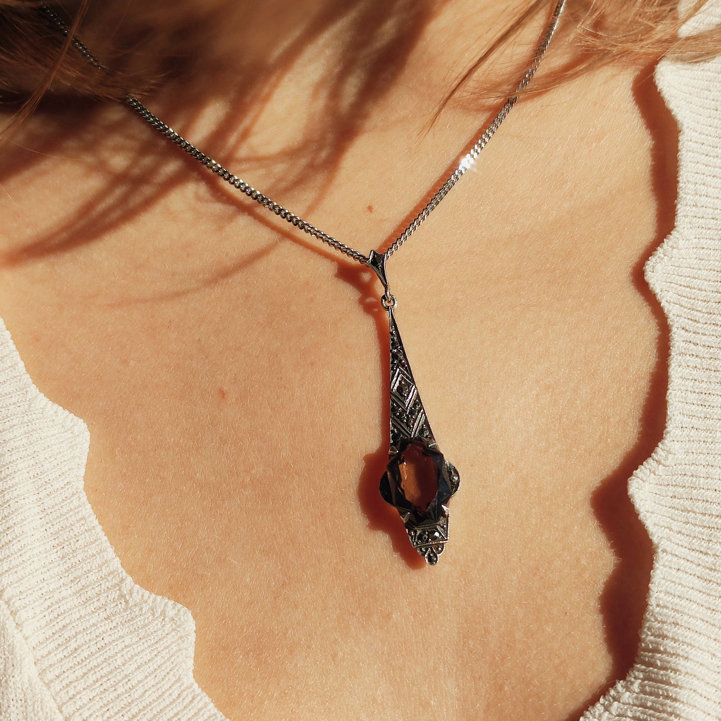 Art Deco Silver Pendant with Smoky Quartz - In the Flow