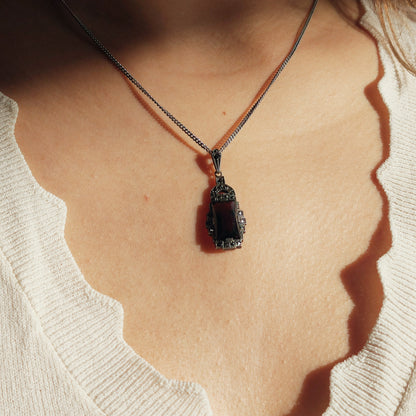 Art Deco Silver Pendant with Smoky Quartz - Crisp Lines