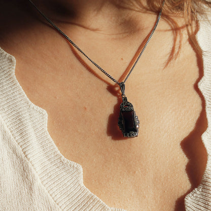 Art Deco Silver Pendant with Smoky Quartz - Crisp Lines