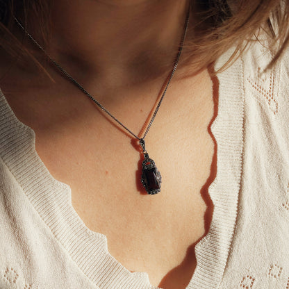 Art Deco Silver Pendant with Smoky Quartz - Crisp Lines