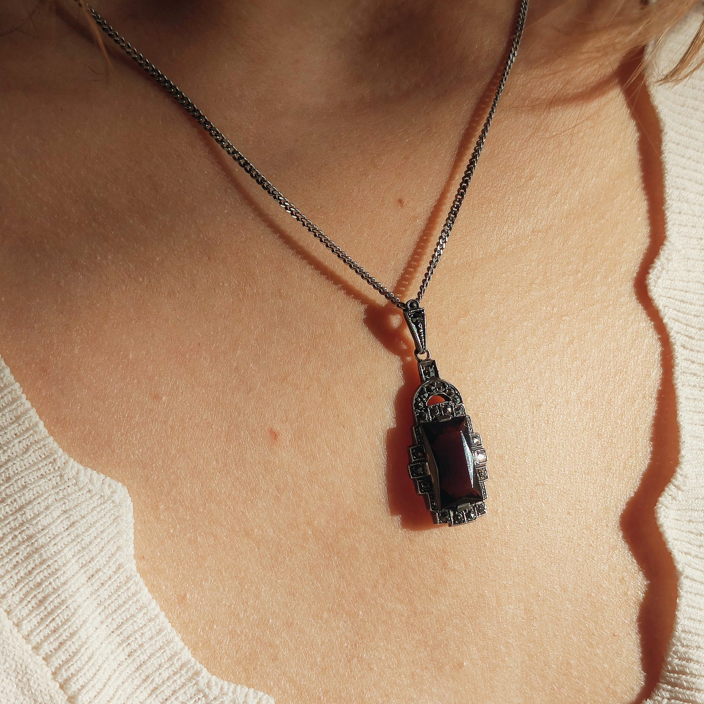 Art Deco Silver Pendant with Smoky Quartz - Crisp Lines