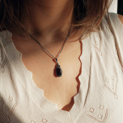 Art Deco Silver Pendant with Smoky Quartz - Crisp Lines