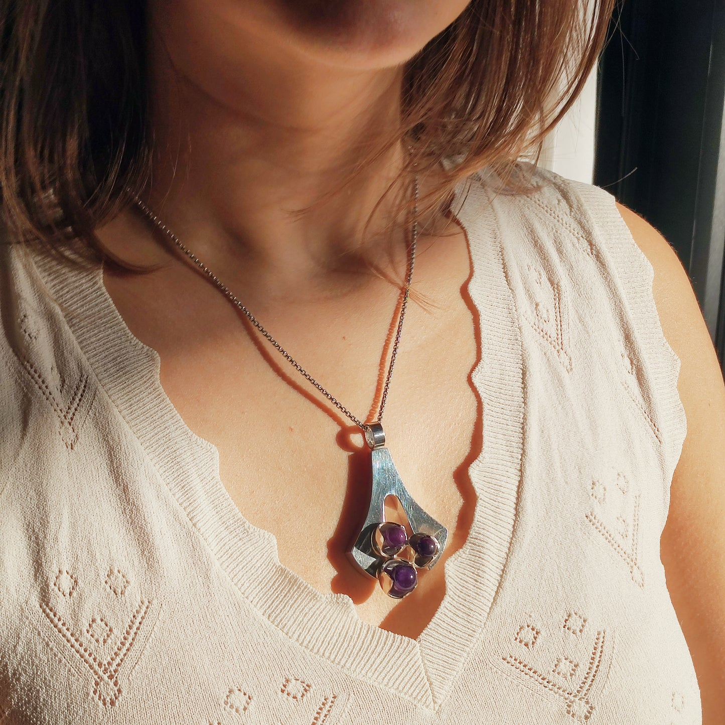 Vintage Modernist Silver Necklace with Amethyst by Kultaseppä Salovaara