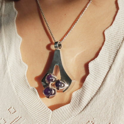 Vintage Modernist Silver Necklace with Amethyst by Kultaseppä Salovaara