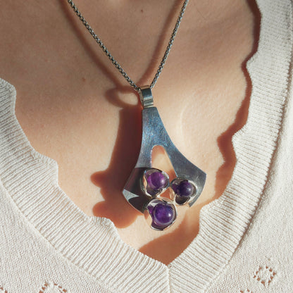 Vintage Modernist Silver Necklace with Amethyst by Kultaseppä Salovaara