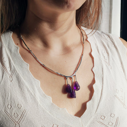 Vintage Modernist Silver Necklace with Amethyst by Niels Erik From