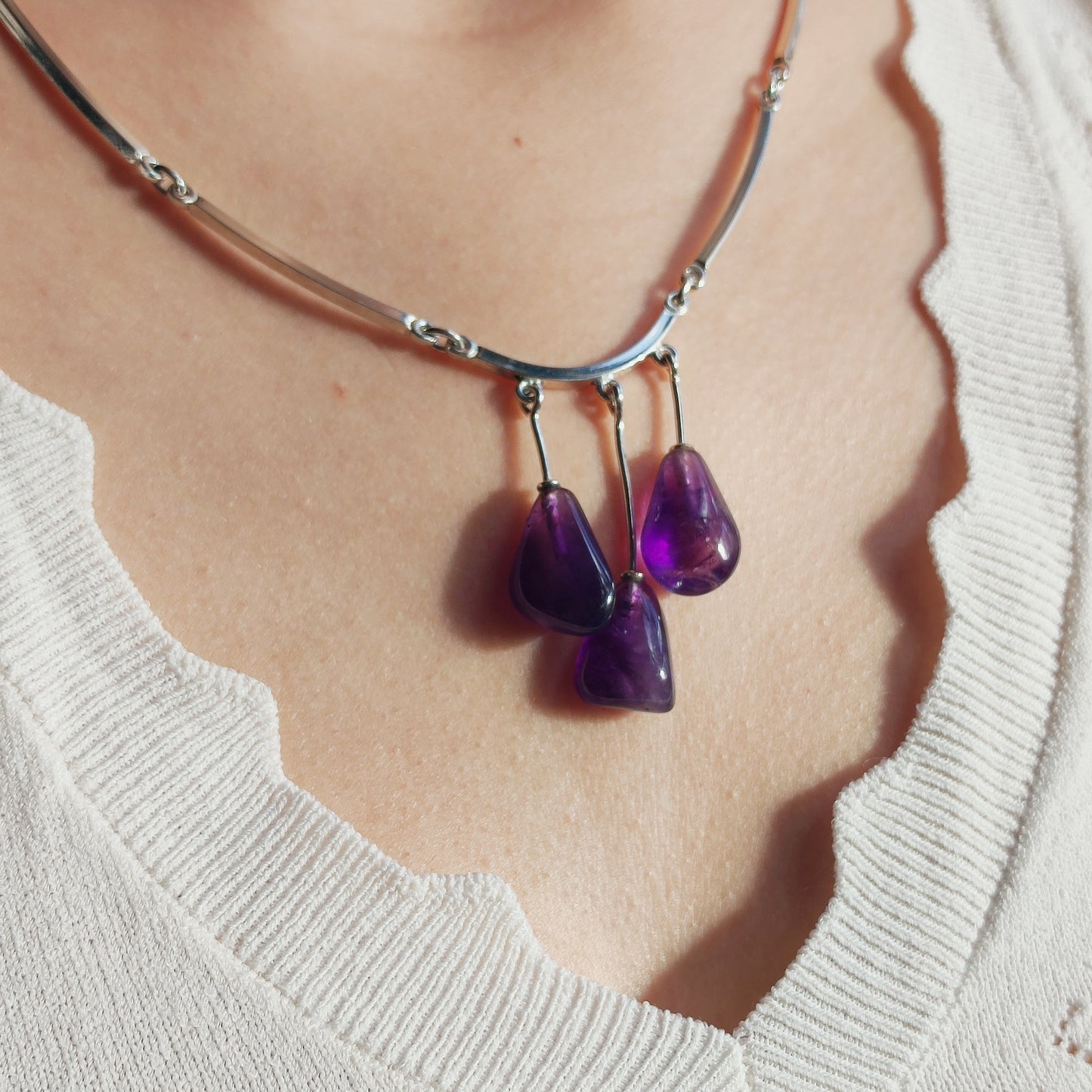 Vintage Modernist Silver Necklace with Amethyst by Niels Erik From