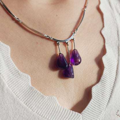Vintage Modernist Silver Necklace with Amethyst by Niels Erik From