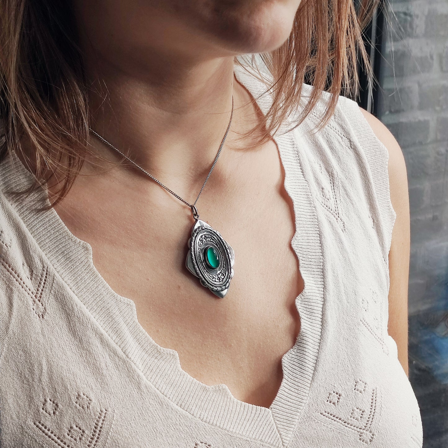 Vintage Art Deco Silver Flower pendant