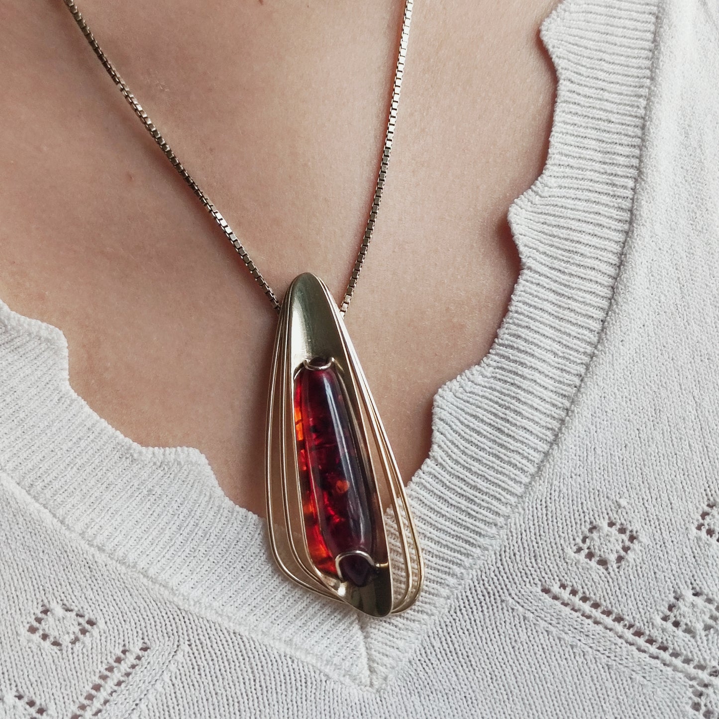 Sixties Gold plated Silver Pendant by Fischland Schmuck with Amber