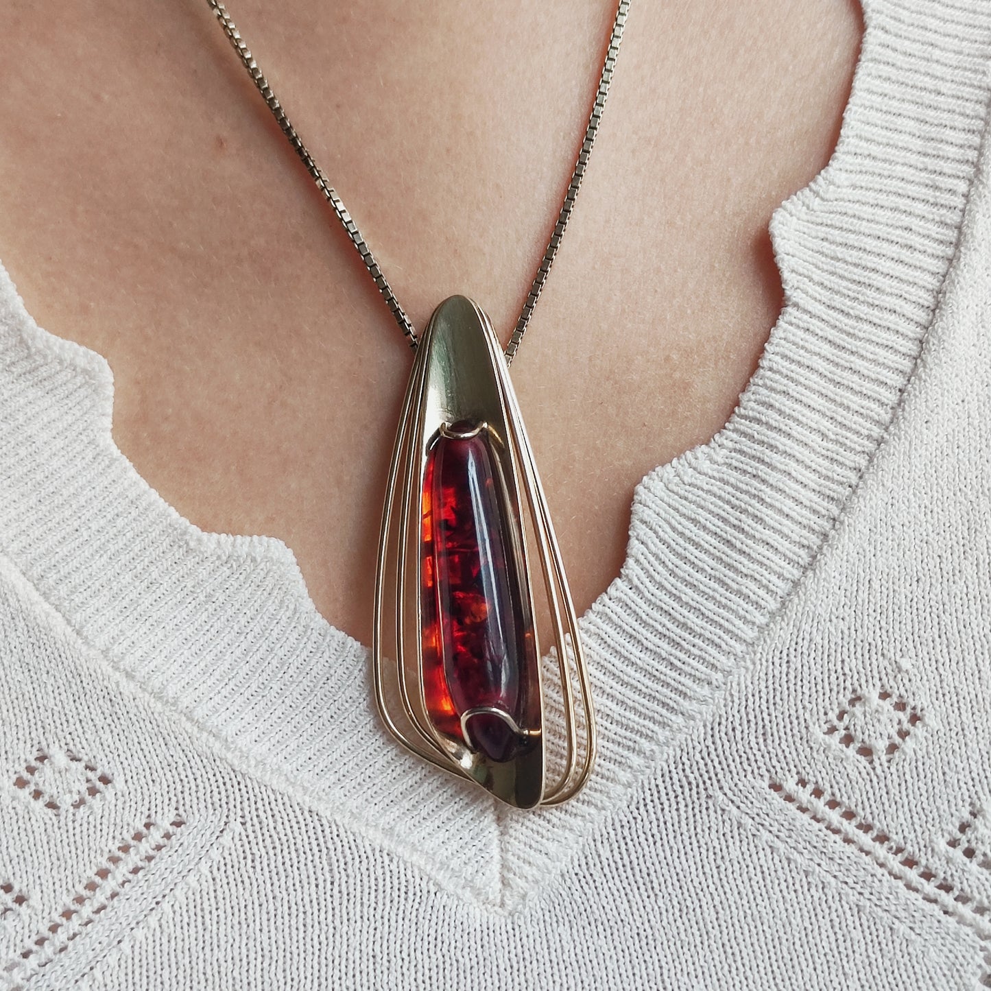 Sixties Gold plated Silver Pendant by Fischland Schmuck with Amber