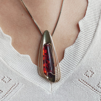Sixties Gold plated Silver Pendant by Fischland Schmuck with Amber
