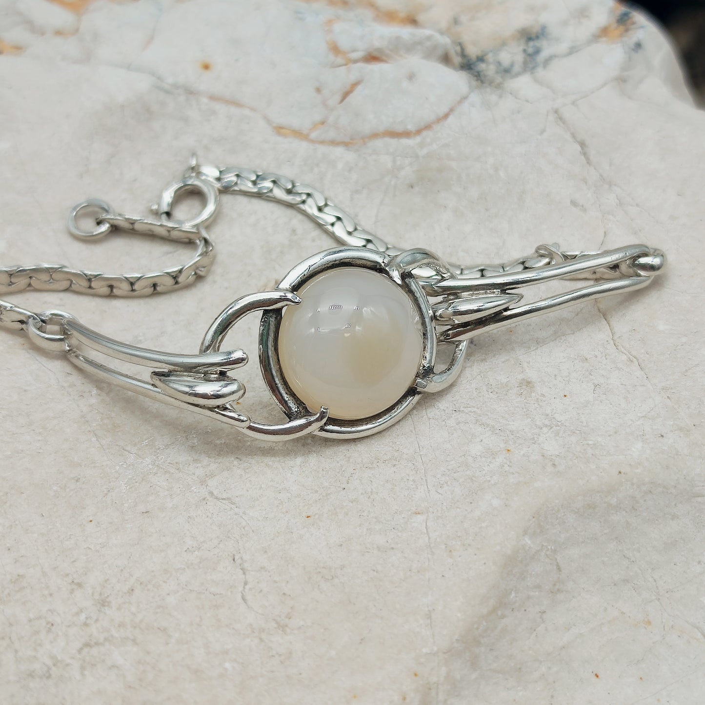 Vintage Silver Bracelet by Reggers with Chalcedony Cabochon (1934–1954)