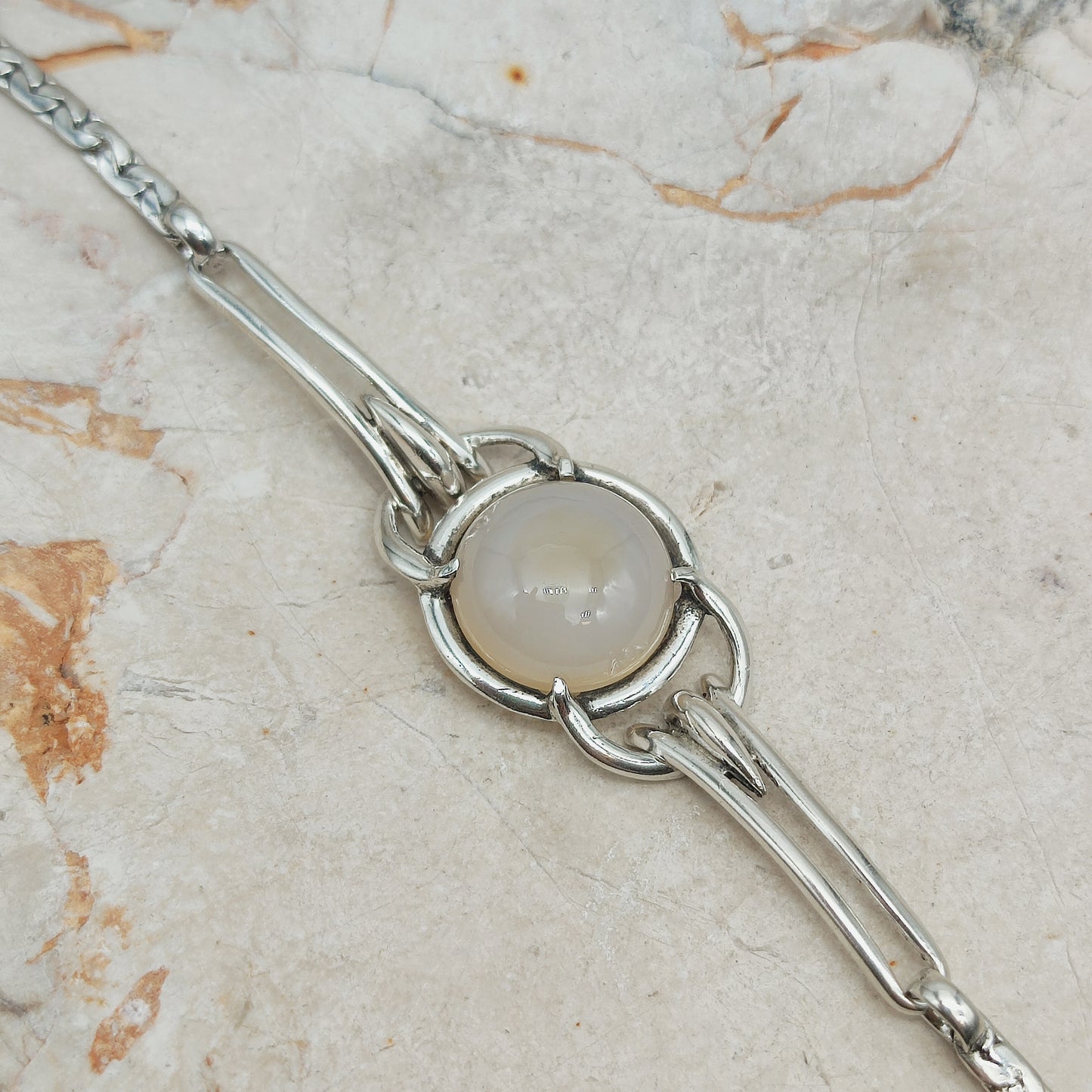 Vintage Silver Bracelet by Reggers with Chalcedony Cabochon (1934–1954)