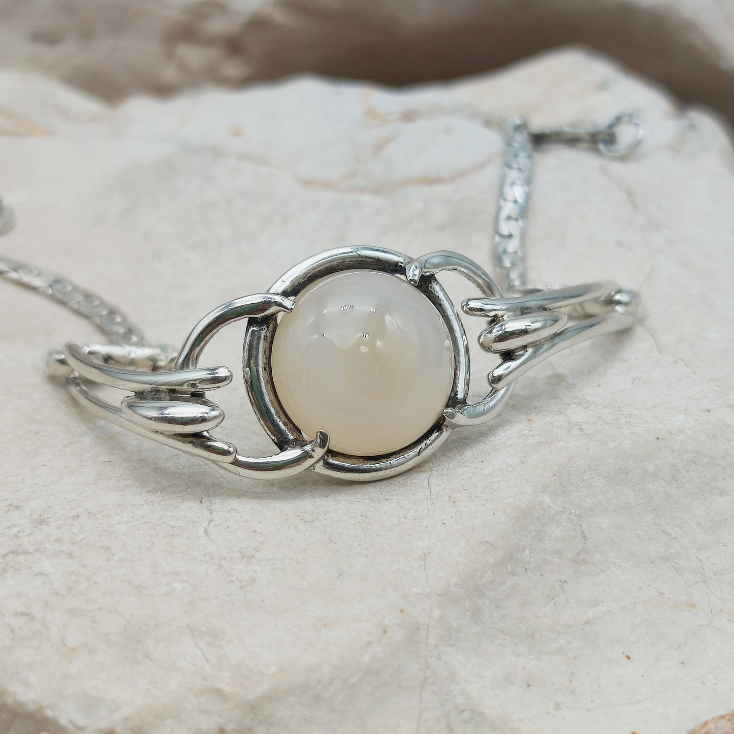 Vintage Silver Bracelet by Reggers with Chalcedony Cabochon (1934–1954)