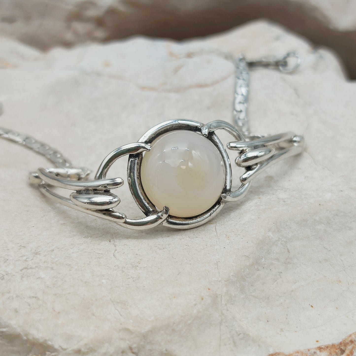 Vintage Silver Bracelet by Reggers with Chalcedony Cabochon (1934–1954)