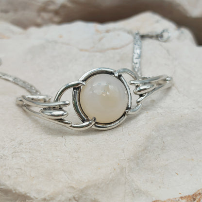 Vintage Silver Bracelet by Reggers with Chalcedony Cabochon (1934–1954)