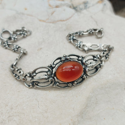 Vintage Silver Bracelet by Reggers with Carnelian (1934–1954)