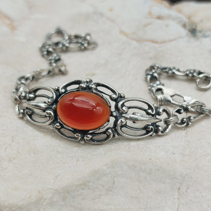 Vintage Silver Bracelet by Reggers with Carnelian (1934–1954)