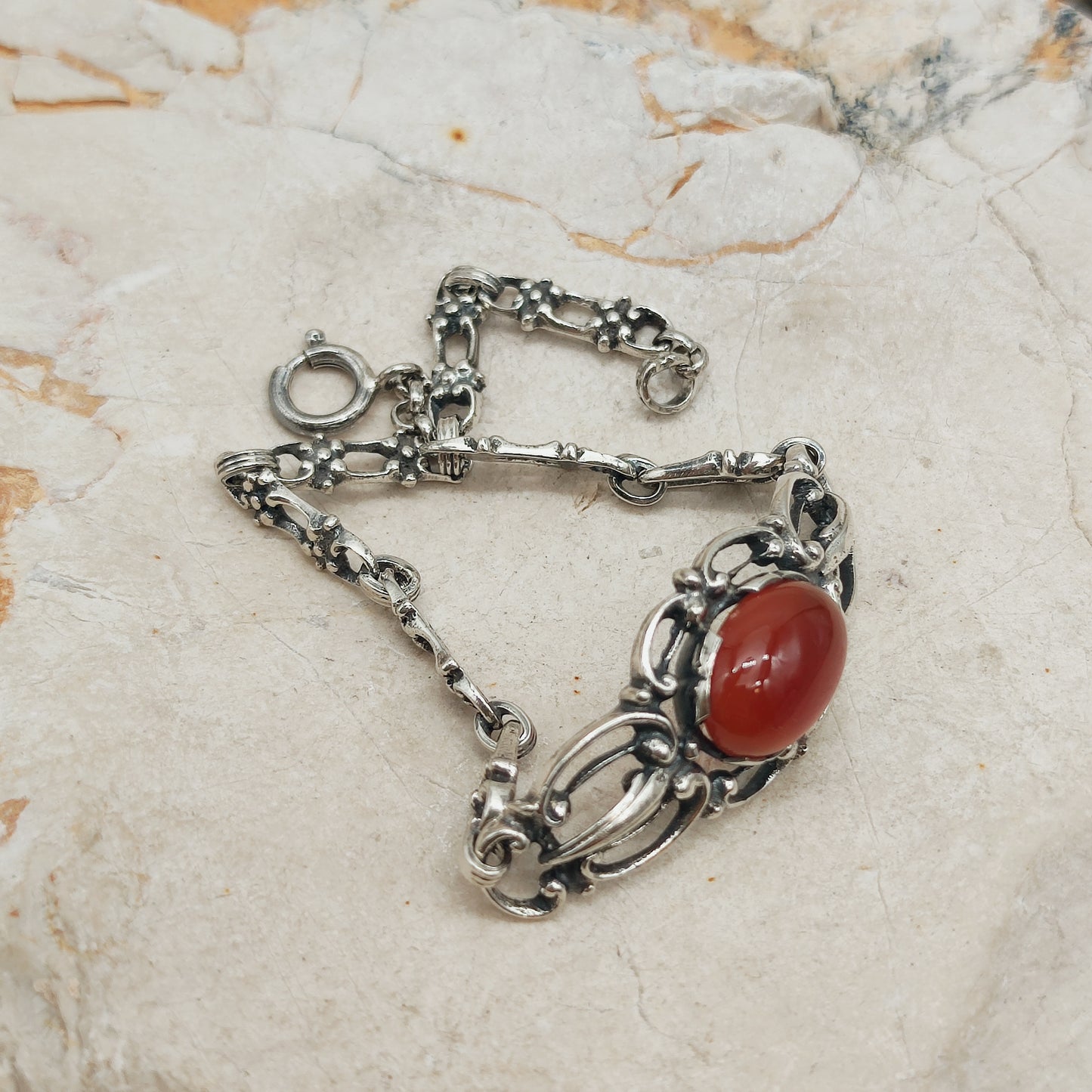 Vintage Silver Bracelet by Reggers with Carnelian (1934–1954)