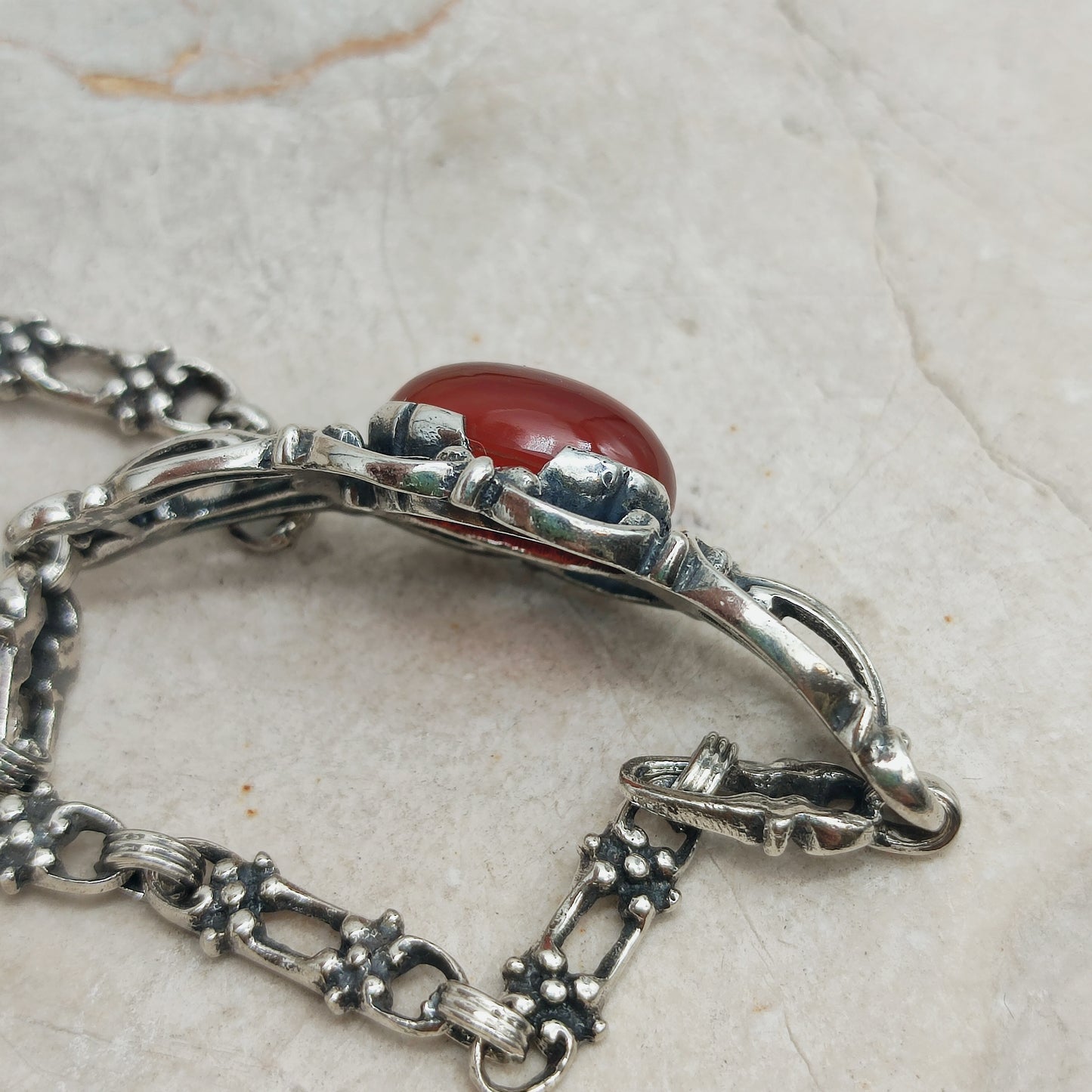 Vintage Silver Bracelet by Reggers with Carnelian (1934–1954)