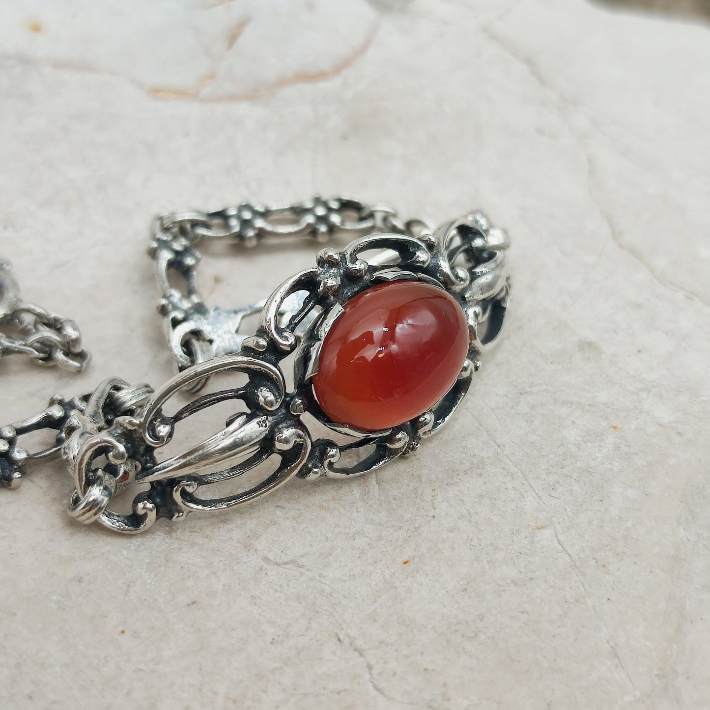 Vintage Silver Bracelet by Reggers with Carnelian (1934–1954)