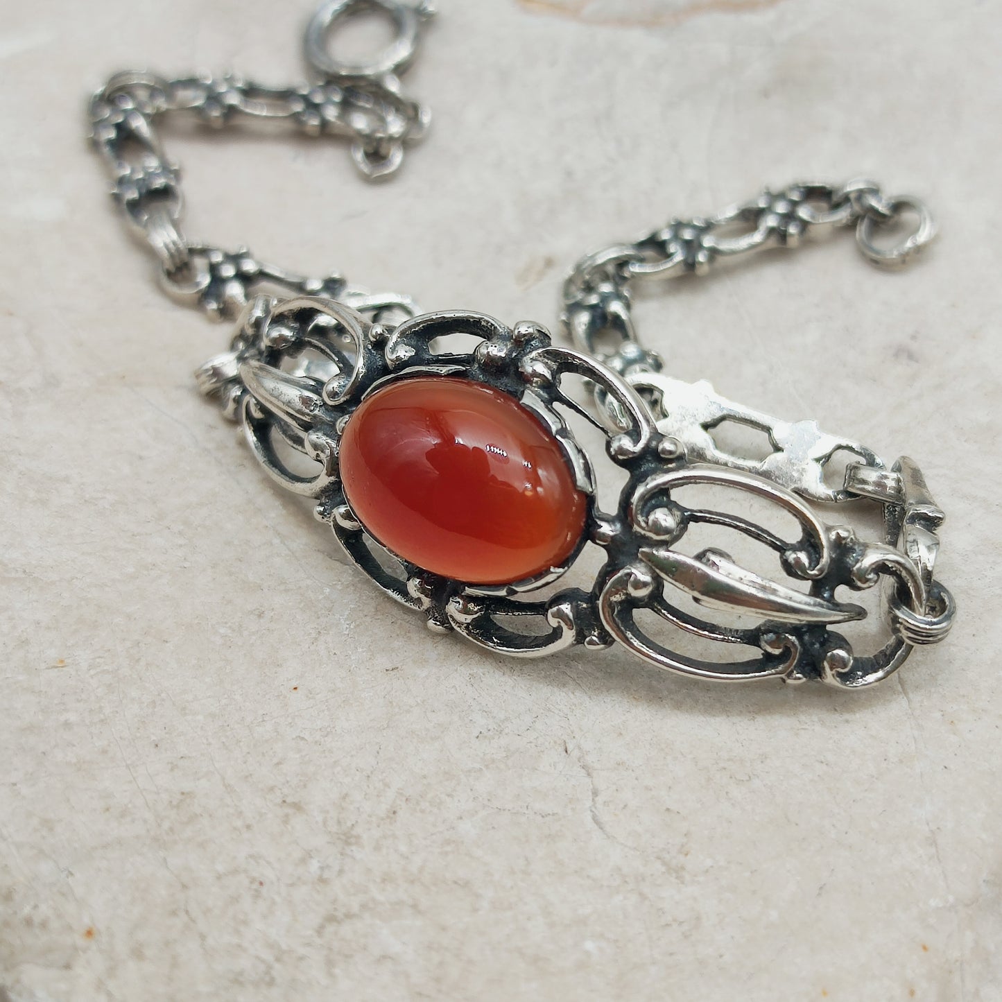Vintage Silver Bracelet by Reggers with Carnelian (1934–1954)