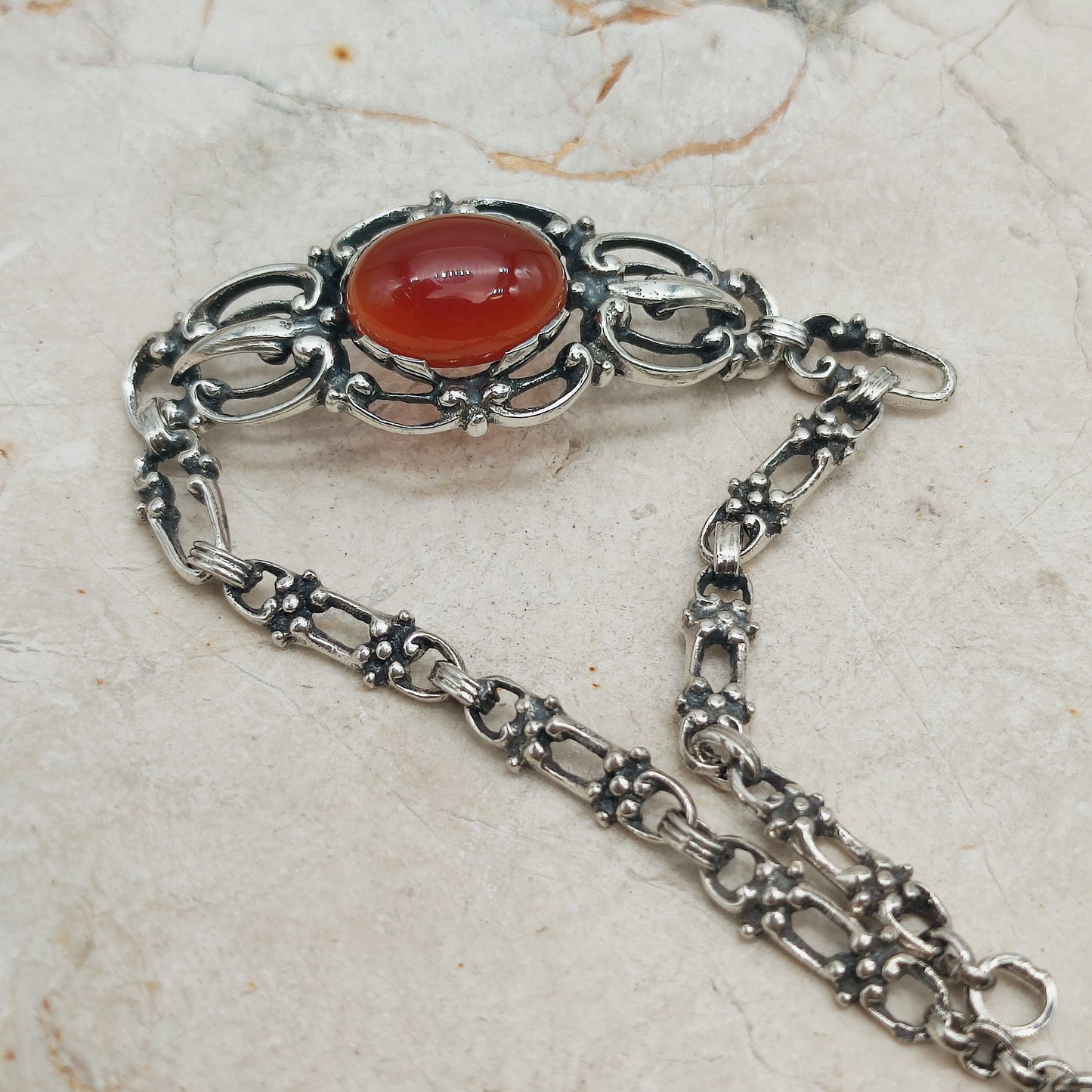 Vintage Silver Bracelet by Reggers with Carnelian (1934–1954)