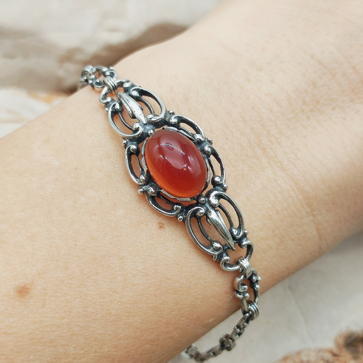 Vintage Silver Bracelet by Reggers with Carnelian (1934–1954)