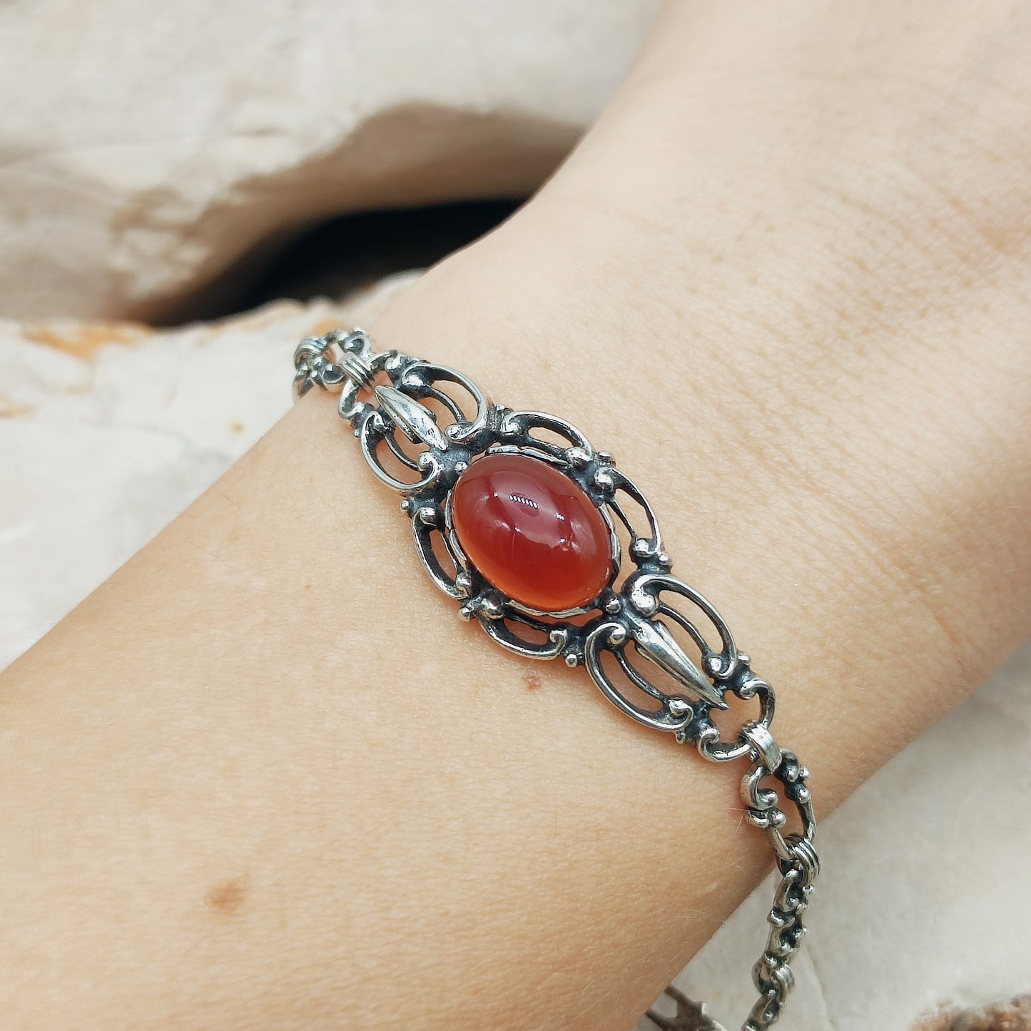 Vintage Silver Bracelet by Reggers with Carnelian (1934–1954)