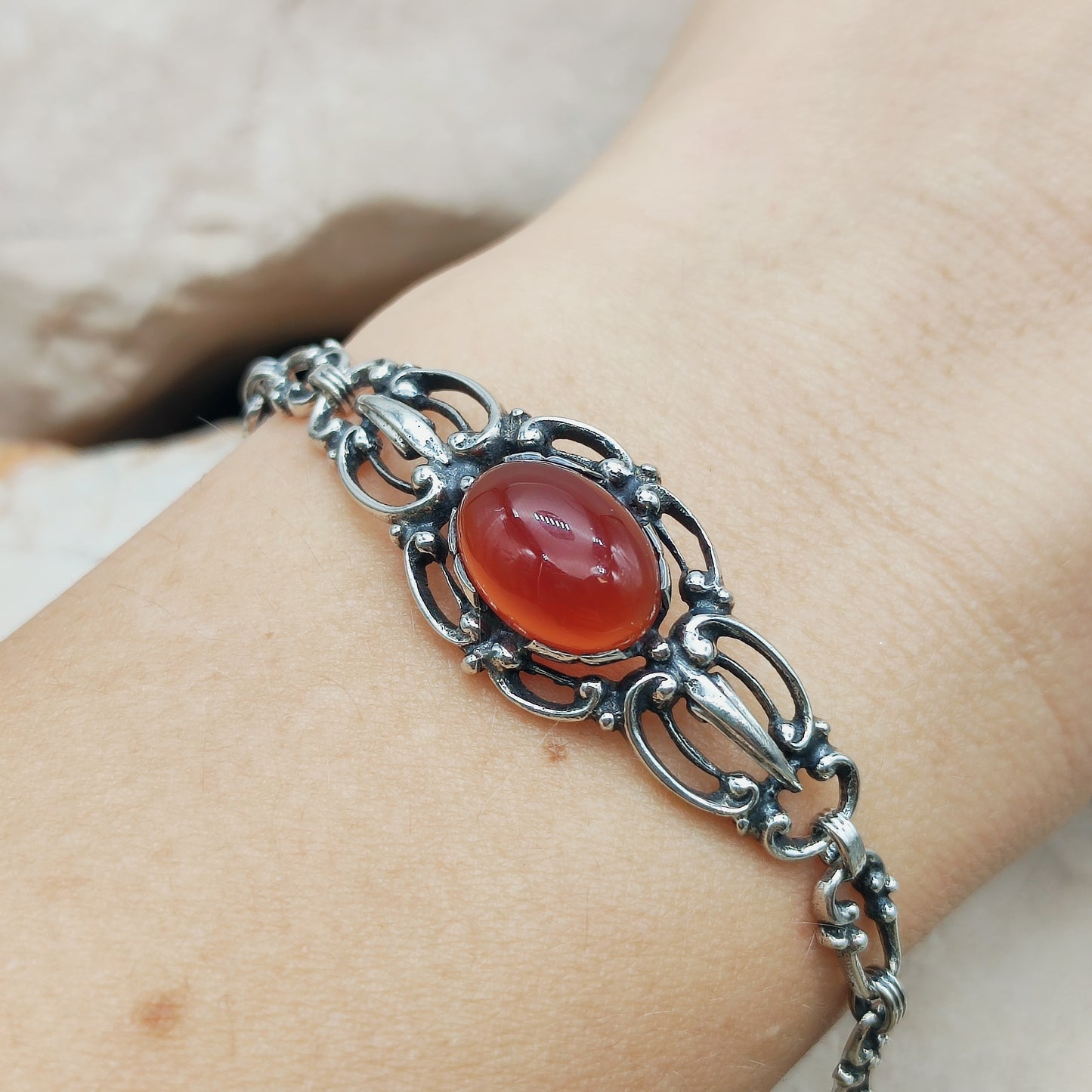 Vintage Silver Bracelet by Reggers with Carnelian (1934–1954)