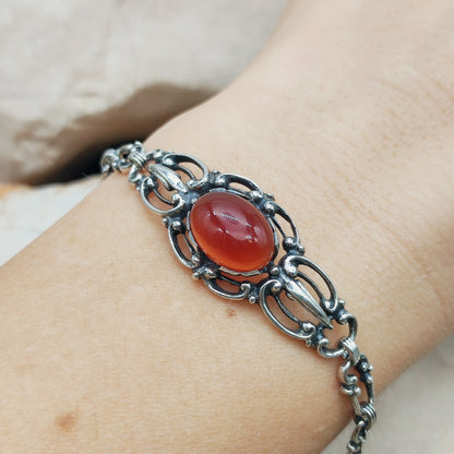Vintage Silver Bracelet by Reggers with Carnelian (1934–1954)