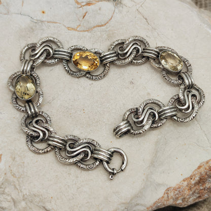 Art Deco Silver Bracelet with Three Citrines