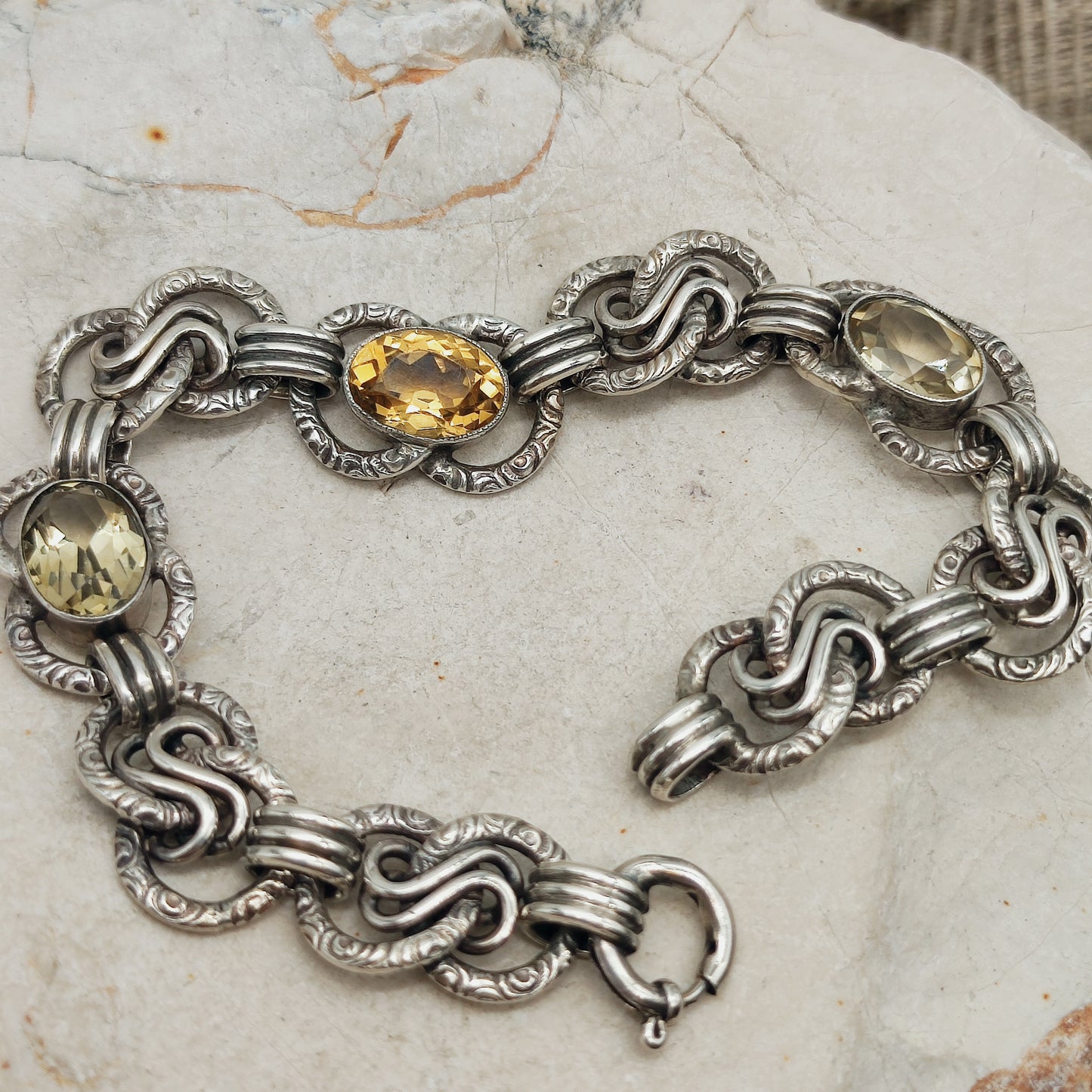 Art Deco Silver Bracelet with Three Citrines