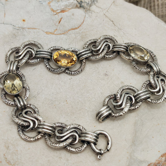 Art Deco Silver Bracelet with Three Citrines