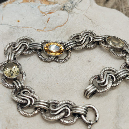 Art Deco Silver Bracelet with Three Citrines