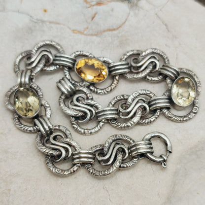 Art Deco Silver Bracelet with Three Citrines