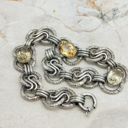 Art Deco Silver Bracelet with Three Citrines