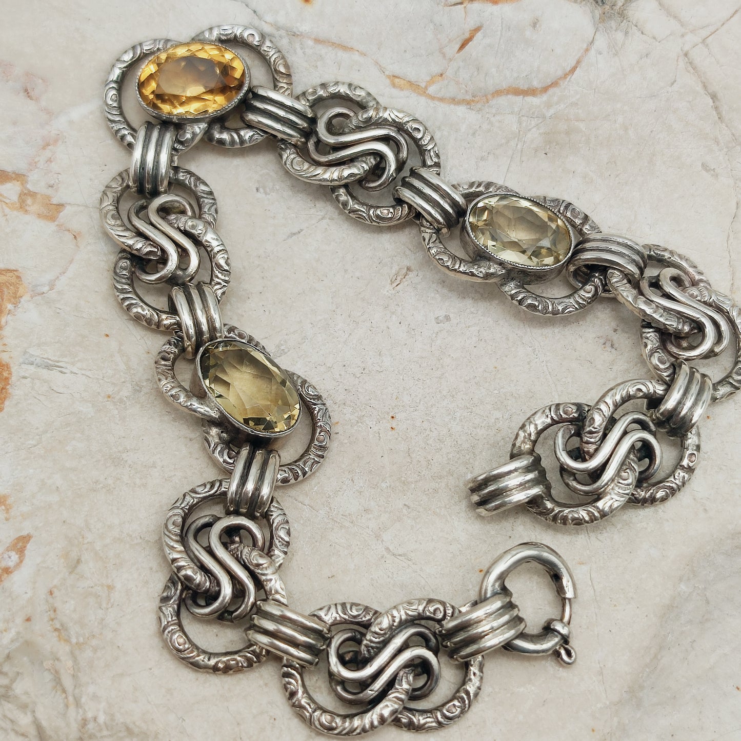 Art Deco Silver Bracelet with Three Citrines