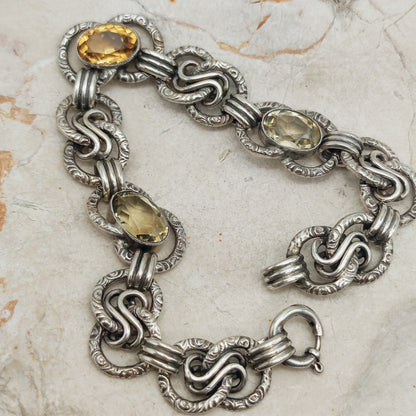 Art Deco Silver Bracelet with Three Citrines