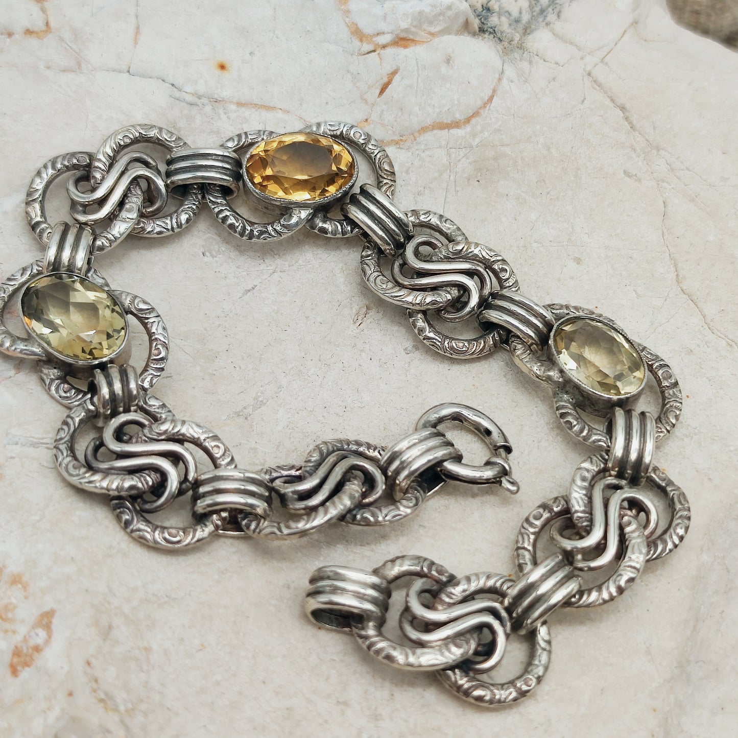 Art Deco Silver Bracelet with Three Citrines