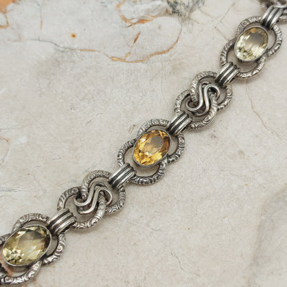 Art Deco Silver Bracelet with Three Citrines
