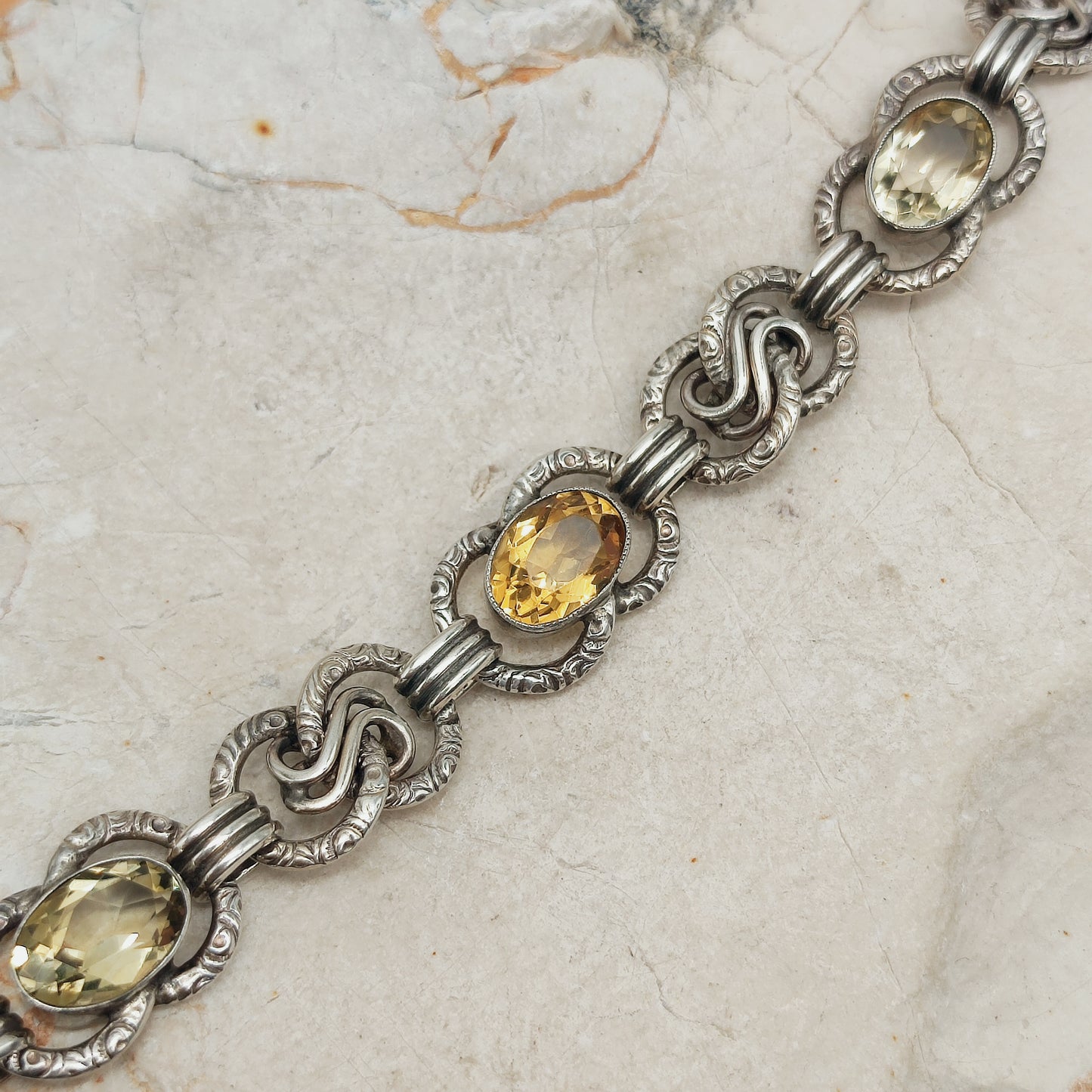 Art Deco Silver Bracelet with Three Citrines