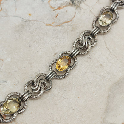 Art Deco Silver Bracelet with Three Citrines