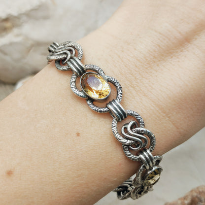 Art Deco Silver Bracelet with Three Citrines