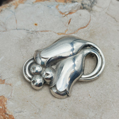 Sterling zilveren bloemenbroche van Georg Jensen met tulpmotief, Denemarken 1933–1944