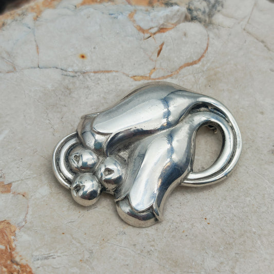 Sterling zilveren bloemenbroche van Georg Jensen met tulpmotief, Denemarken 1933–1944