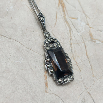 Art Deco Silver Pendant with Smoky Quartz - Crisp Lines